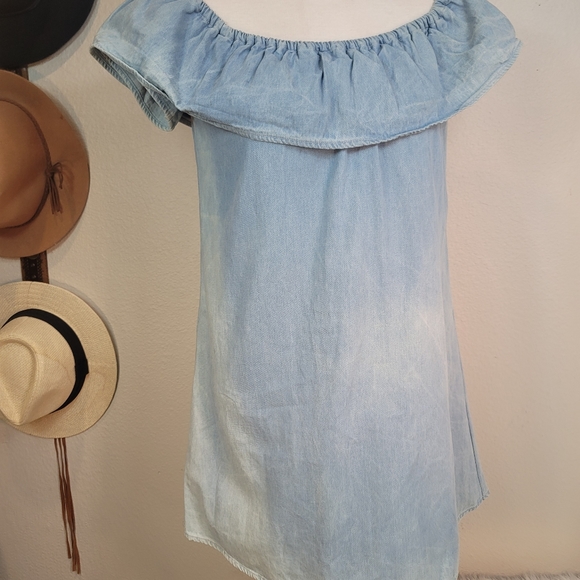 MOTEL ROCKES REVOLVE MINI DENIM OFF SHOULDER DRESS SMALL - Picture 8 of 16